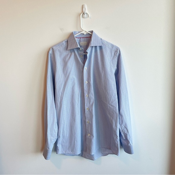 Eton Light Blue Checkered Dress Shirt Neck 15.5 - Picture 3 of 9